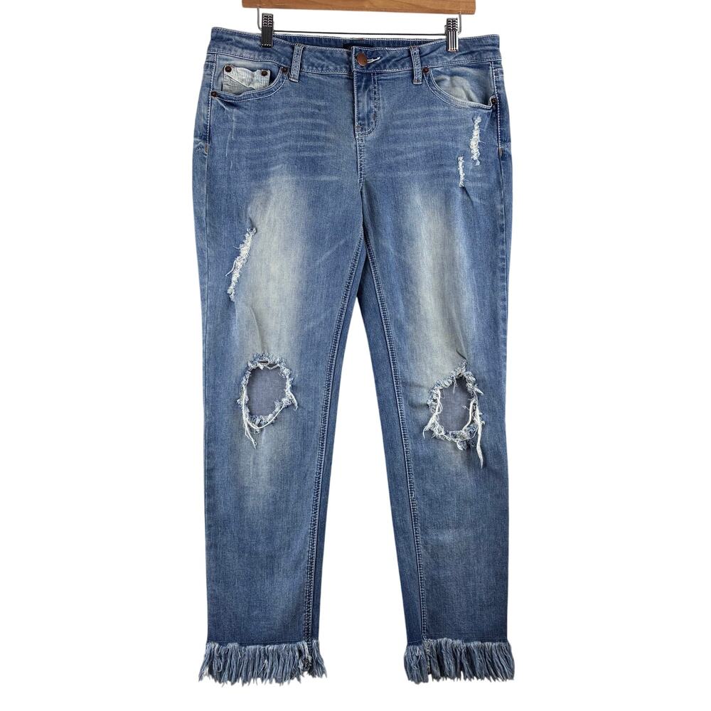 Red Camel Fringe Hem Skinny Jeans Women's Measured Size 14 Stretch Patchwork